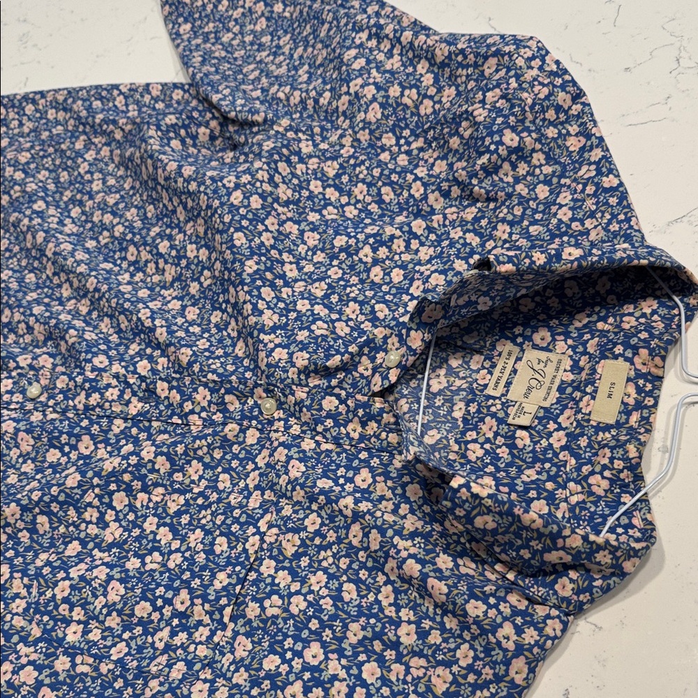J. Crew Blue Floral Button-Down Shirt with Pink Accents